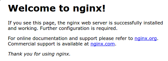 Página de bienvenida de Nginx