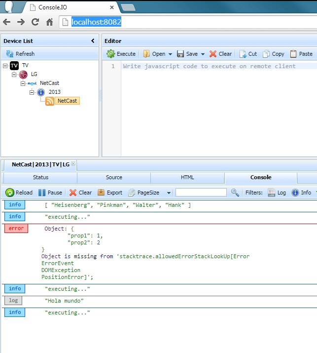 Consola de Javascript para ejecutar código en Console.io